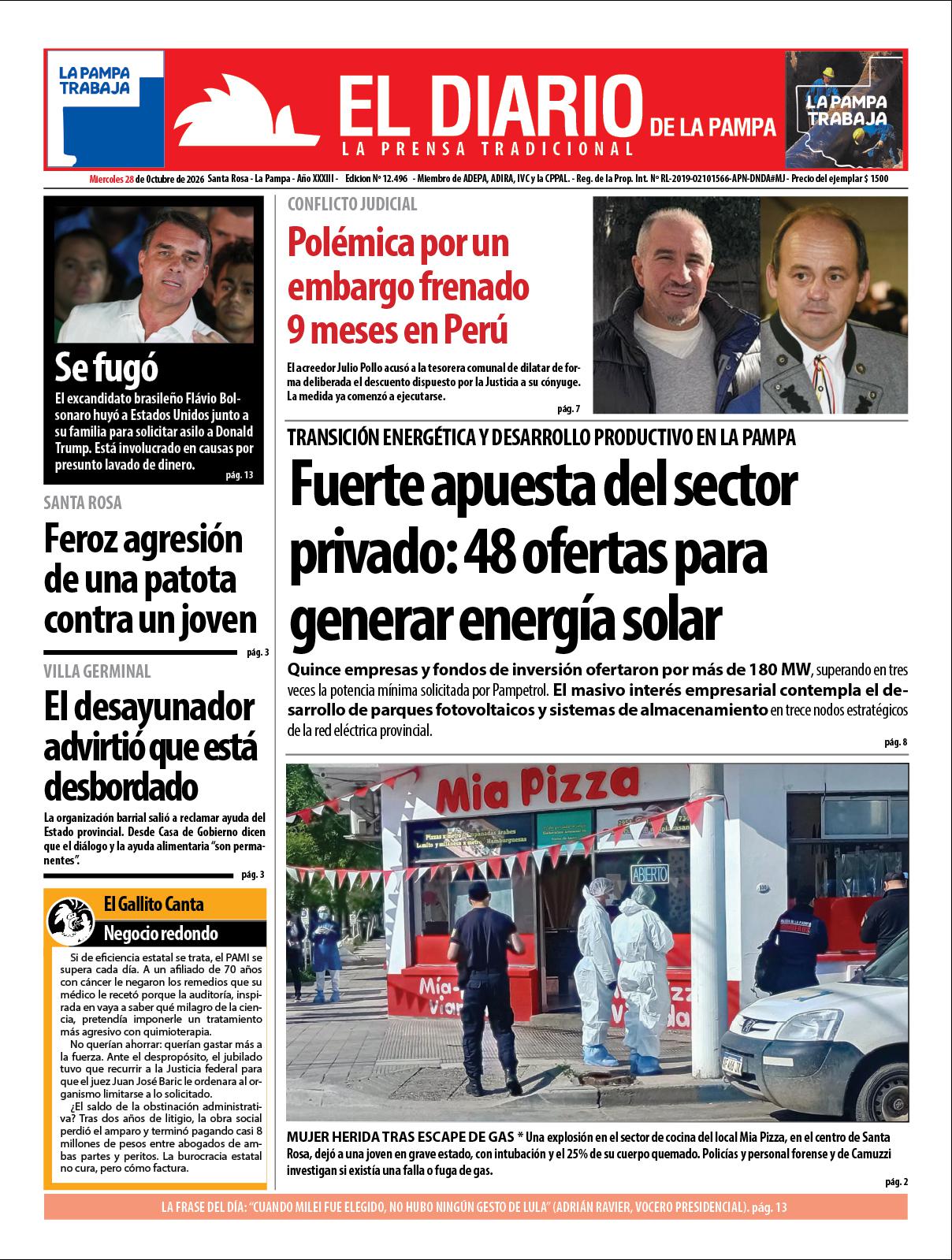 Tapa de El Diario en papel  mieacutercoles 28 de octubre de 2026